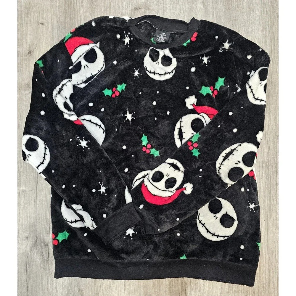 NBC Jack Skellington Plush Fleece Sweater Unisex L/XL - Disney Holiday Crewneck